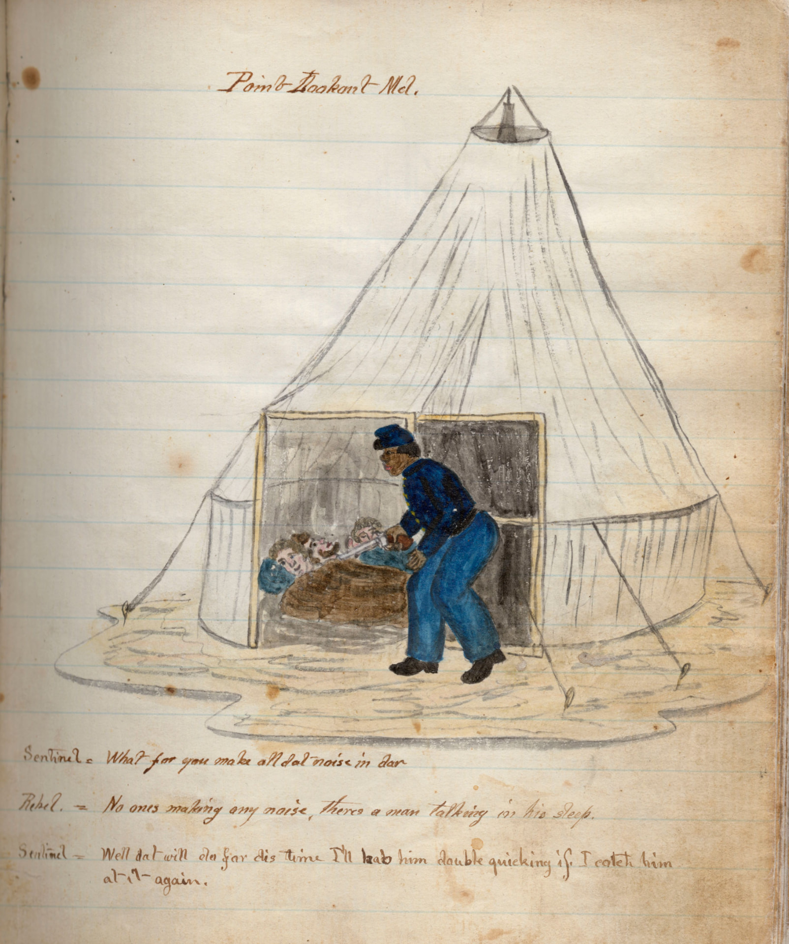 Sentinel at the tent — “What for you make all dat noise”