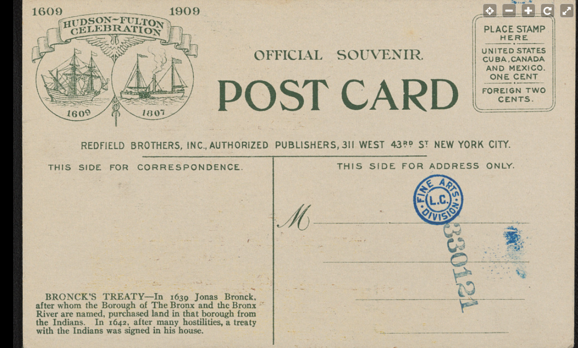 Bronck’s Treaty post card — back